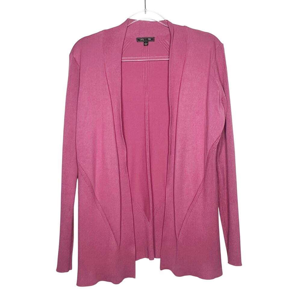LETY & ME Waterfall Cardigan Sweater Open Front Knitted Draped Pink Womens Sz L
